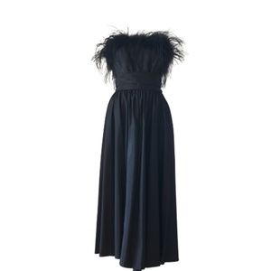 Vintage Black Ostrich Feather Taffeta Strapless Party Dress XS/S